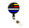Wigspedia Retractable Name Id Badge Holder Reel/Id Badge Holder - Thin Blue/Yellow/Red/White Line (Belt/Slide Clip, Thin Blue/Re