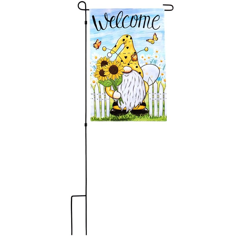 Bee Gnome Welcome Garden Flag With Metal Pole