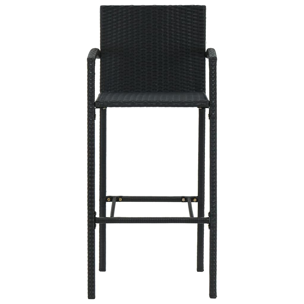 vidaXL Bar Stool 4 Pcs - Counter Height Black Poly Rattan for Indoor/Outdoor Kitchen - Sturdy Powder-Coated Steel Frame, Comfortable Armrests