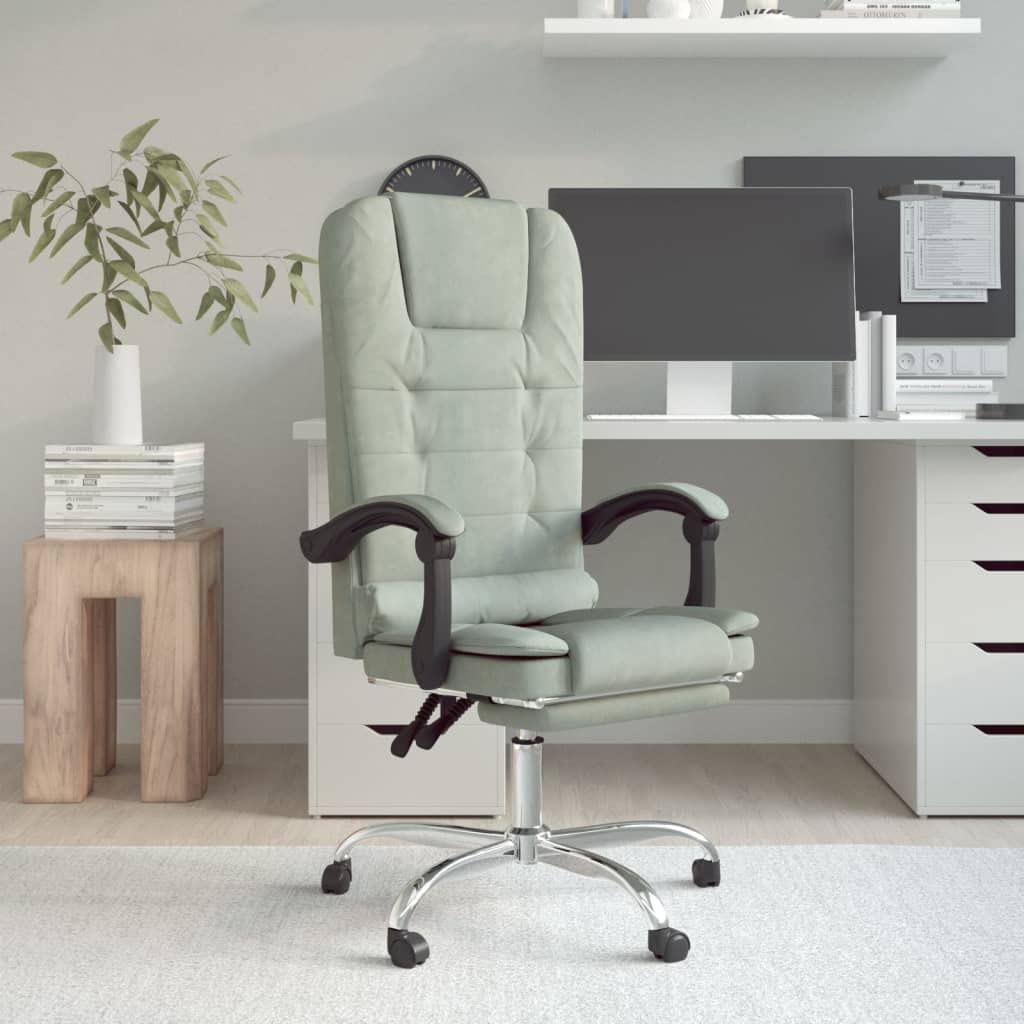 vidaXL Light Gray Velvet Massage Reclining Office Chair - Adjustable and Rotatable Comfort with Sturdy Frame for Home Office