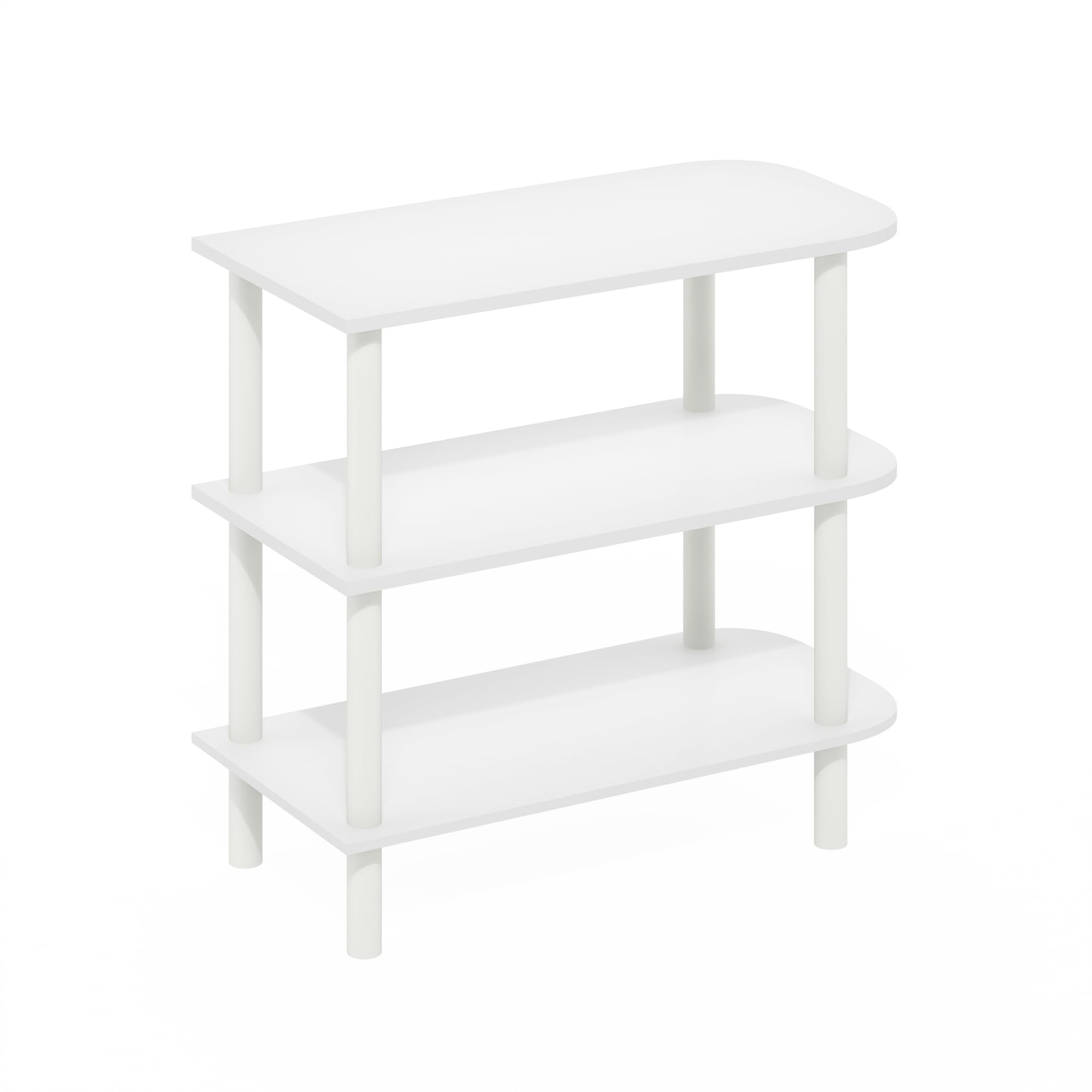 Furinno Turn-N-Tube 23-Inch 3-Tier Curved Freestanding Shoe Rack Storage Organizer, White/White