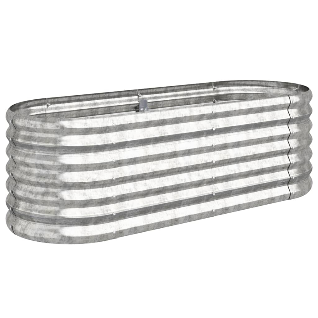 vidaXL Silver Garden Raised Bed | Powder-Coated Steel Construction | Outdoor Oval Planter | & | Ample Space for Plants
