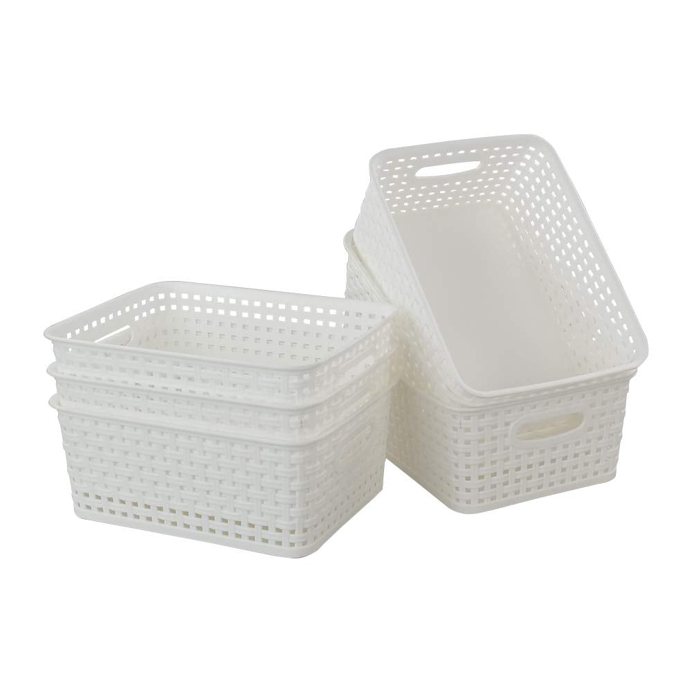 Easymanie Plastic Weave Storage Basket Bin, 10 x 7.5 x 4, 6 Pack