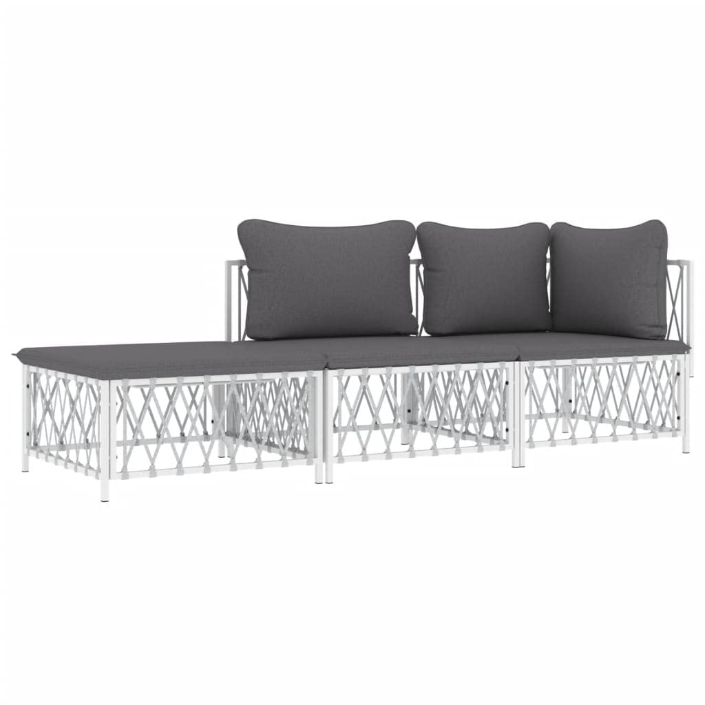 vidaXL 3 Piece Patio Lounge Set - Modern White Steel Frame with Comfortable Dark Gray Cushions, Flexible & Modular Design for Outdoor Relaxation and Entertainment