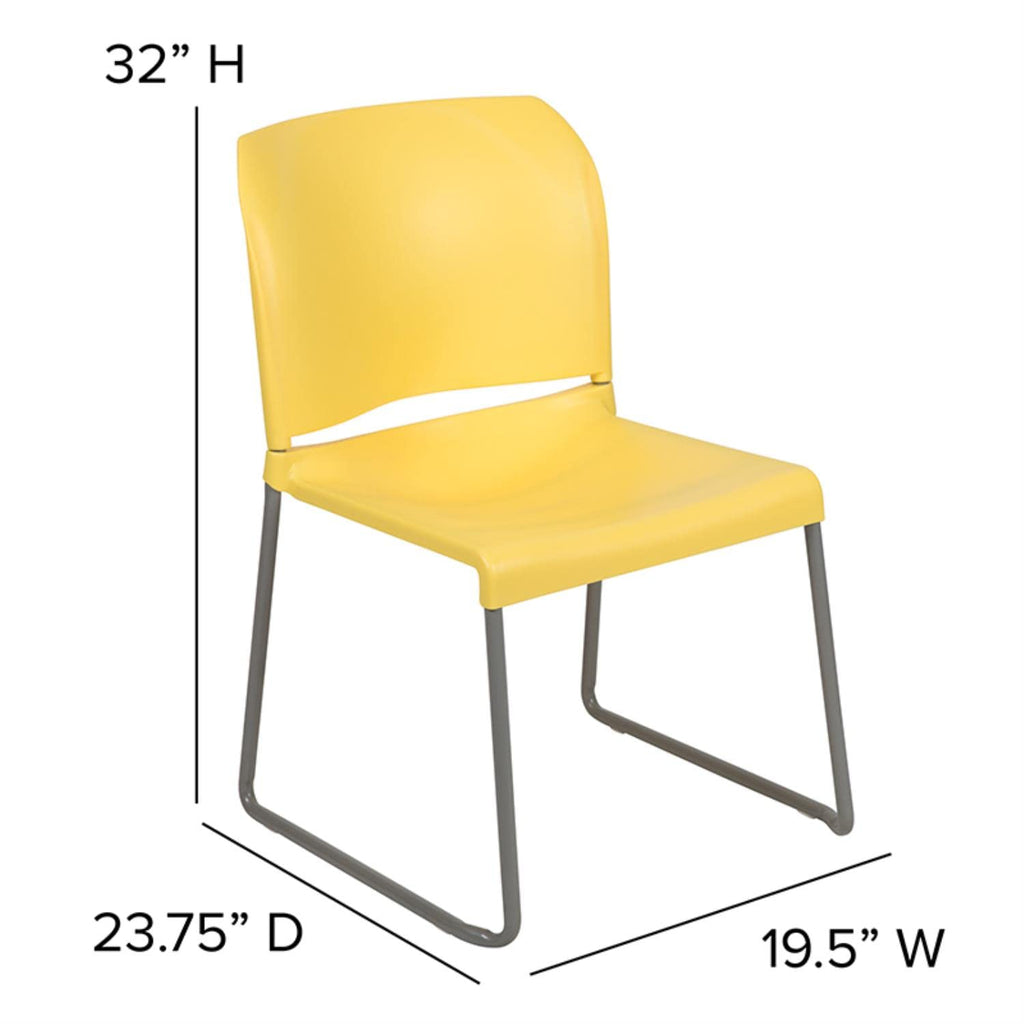 Flash Furniture Hercules Series 880 Lb. Capacity Yellow Full Back Contoured Stack Chair With Gray Powder Coated Sled Base