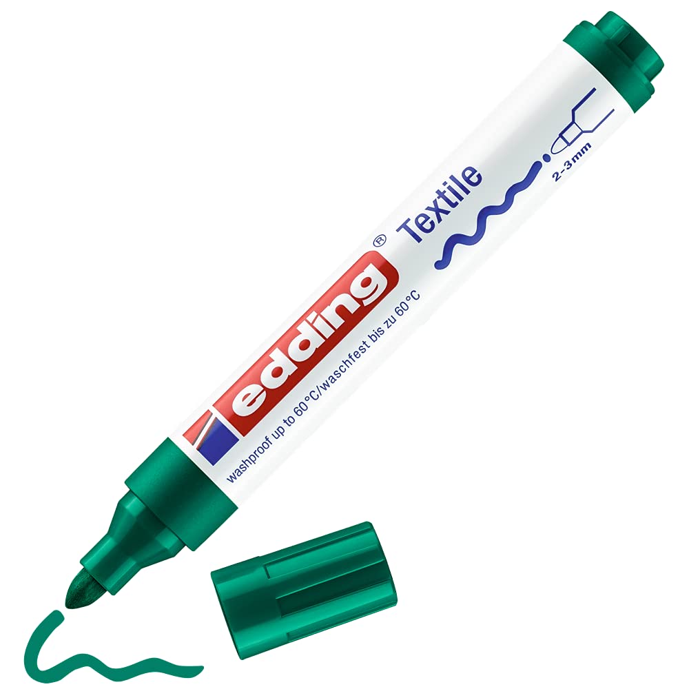 Edding 4500 Textile Marker - Green - 1 Pen - Round Nib 2-3 Mm - Permanent Fabric Markers For Drawing On Textiles, Wash-Resistant