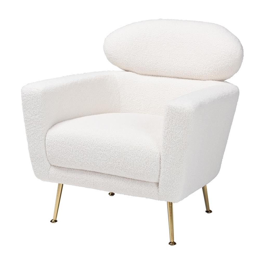 Baxton Studio Fantasia Ivory Boucle Upholstered and Gold Metal Armchair