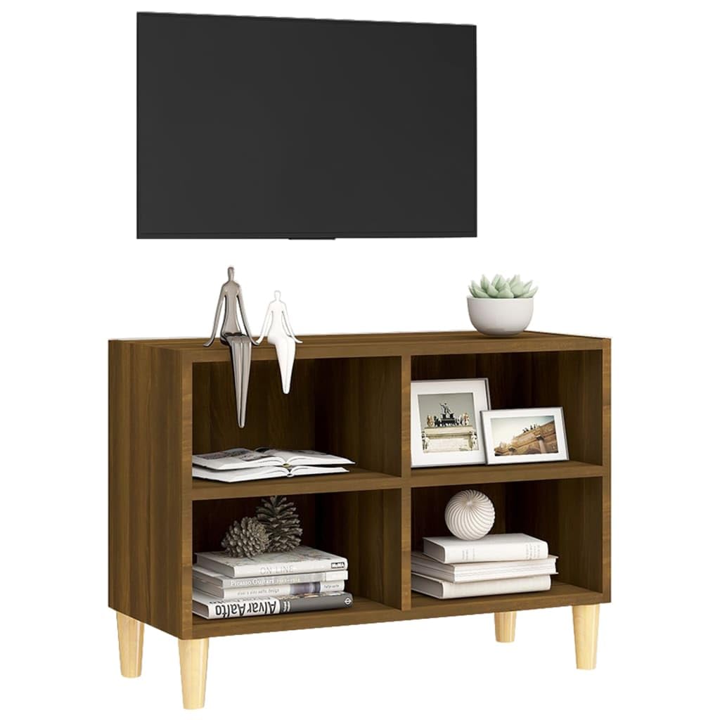 vidaXL TV Cabinet with Solid Wood Legs Brown Oak 27.4&quot;x11.8&quot;x19.7&quot;