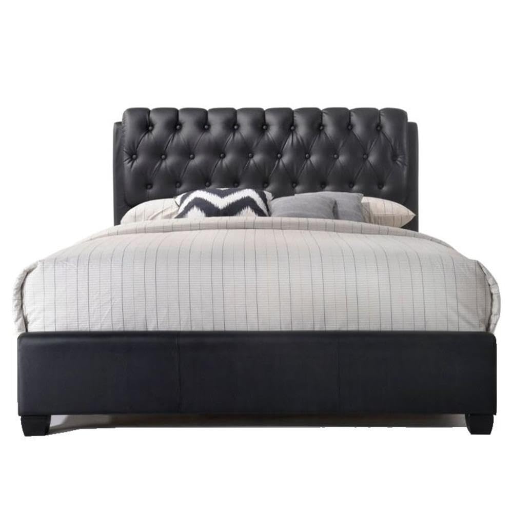 Acme Ireland Tufted Upholstered Faux Leather Queen Panel Bed In Black