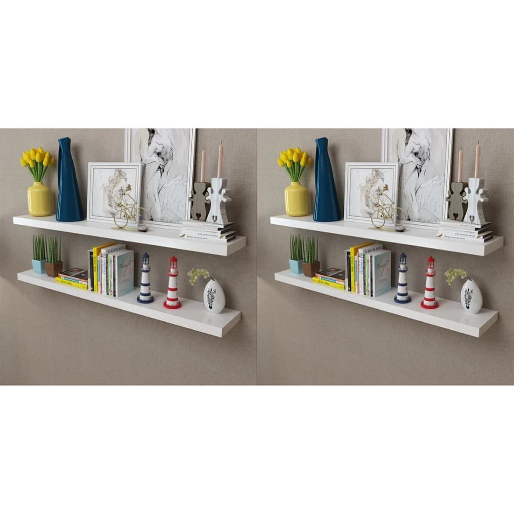 vidaXL Set of 4 Wall Shelves - White and Stylish, Matte Finish, Modern Decor, Easy-to-Install, Resistant MDF Material