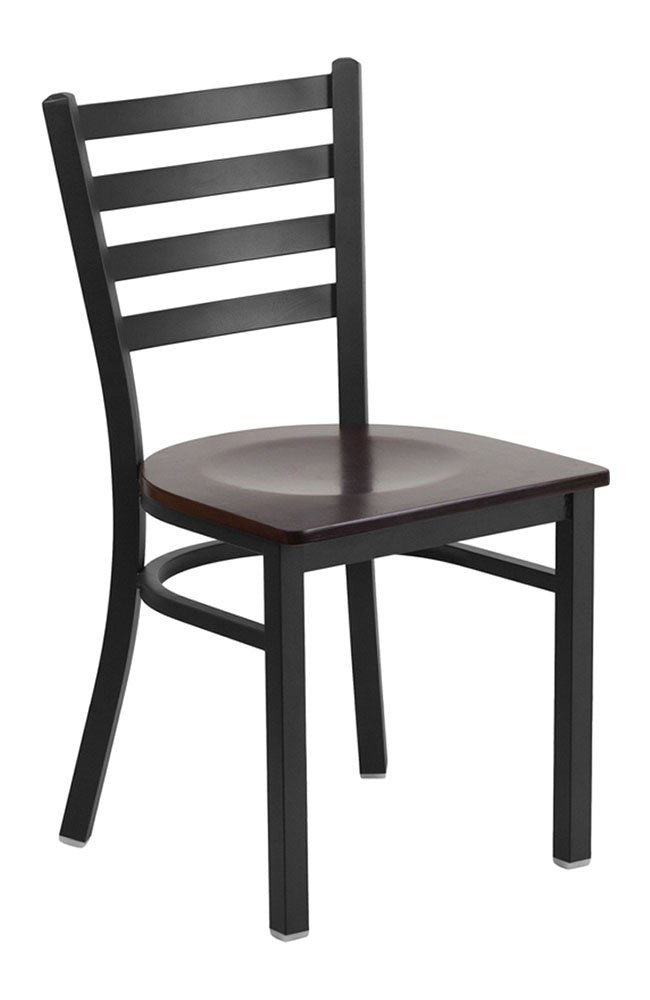 Flash Furniture 2 Pack HERCULES Series Black Ladder Back Metal Restaurant Chair - Walnut Wood Seat