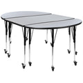 Flash Furniture 3 Piece Mobile 76" Oval Wave Collaborative Grey Thermal Laminate Activity Table Set-Standard Height Adjustable Legs