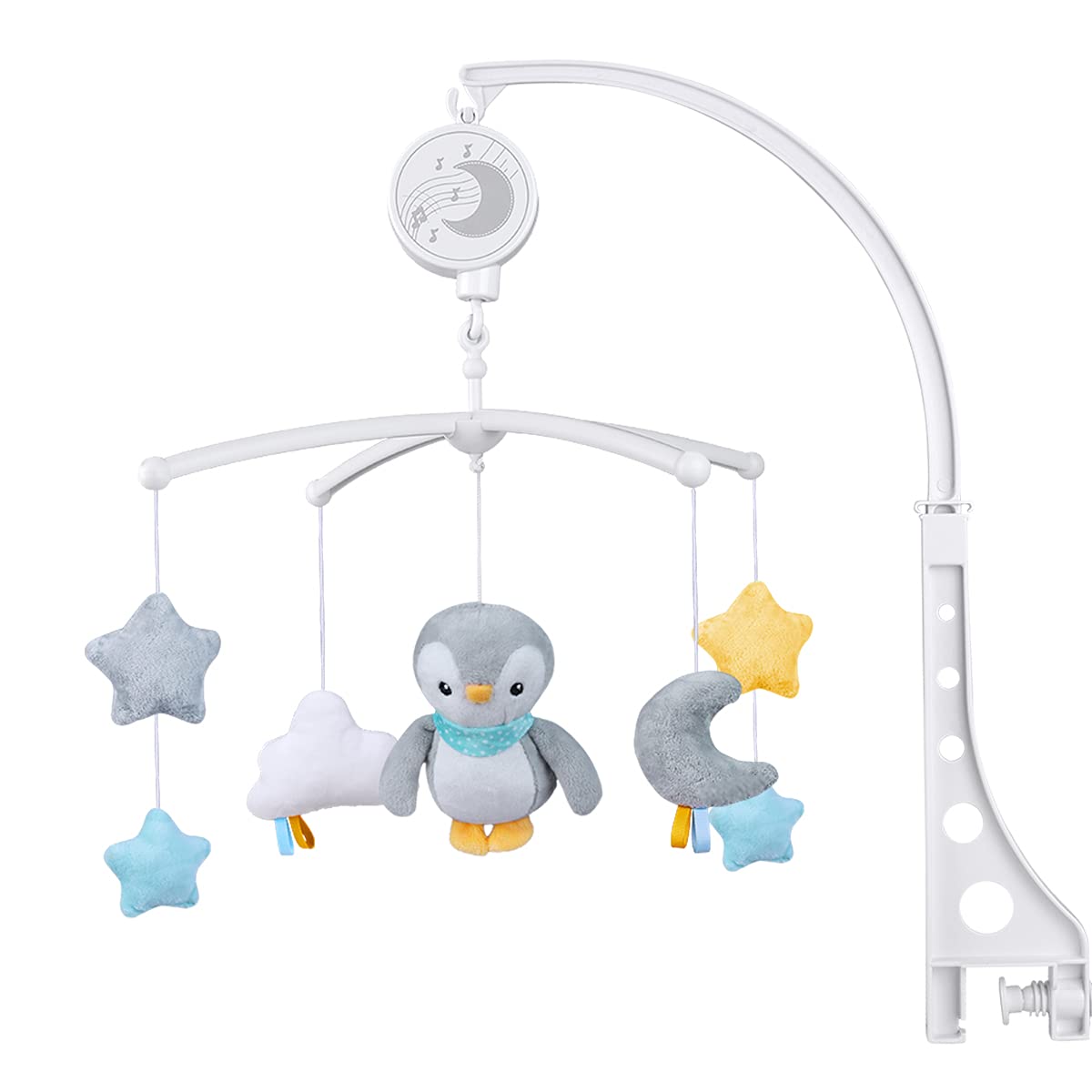 Baby Musical Mobile with Lullabies Music Box, Rotating Penguin Mobile Soother Crib Toy, Gift for Baby Nursery Bed Decoration for