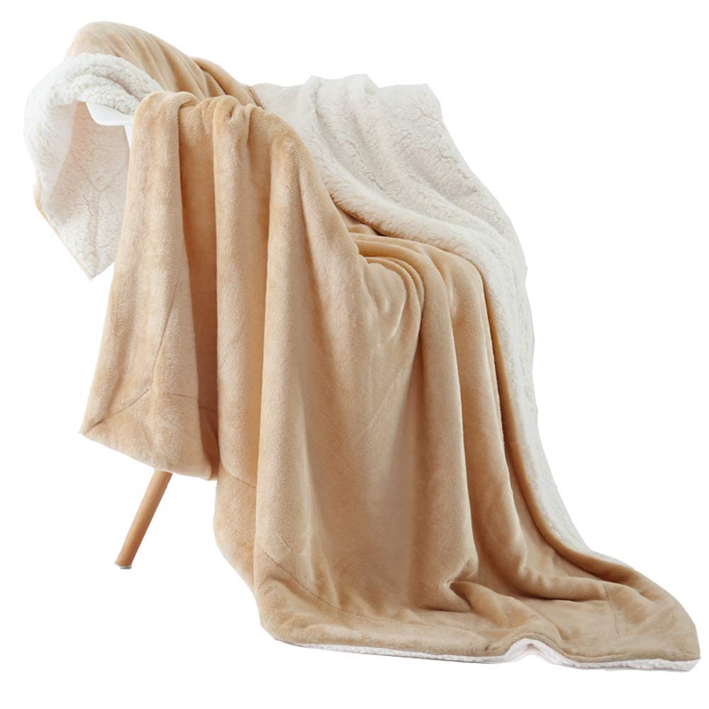 Nanpiper Throw Blanket Reversible Sherpa Flannel Blanket Super Soft Fuzzy Plush Fleece Microfiber For Bed/Couch (60'X80',Beige