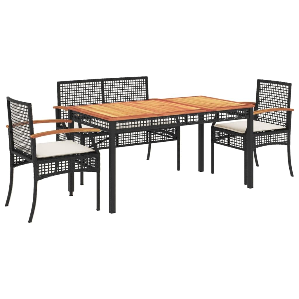 vidaXL Garden Dining Set with Cushions 4 Pieces, Table and Chairs, Relaxing Armchairs, Seats for Patio Terrace, Synthetic Rattan Black