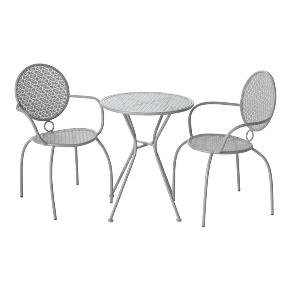 Alfresco Home 26-3015 Martini 3 Piece Greyhound Finish With 23.75" Round Table And 2 Stackable Chairs Bistro Dining Set