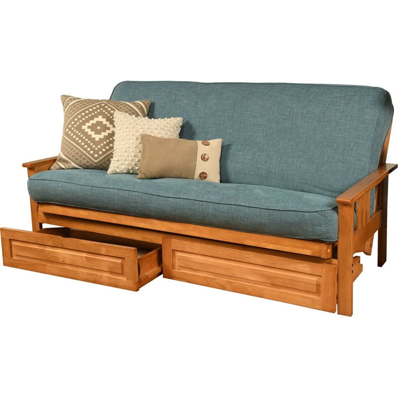 Kodiak Furniture Monterey Butternut Storage Sofa with Aqua Blue Fabric Mattress