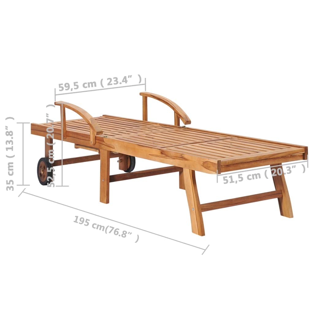 vidaXL Solid Teak Wood Sun Lounger - Weather-Resistant Garden Furniture with Adjustable Backrest and Footrest, Includes Table and Comfortable Beige Cushion