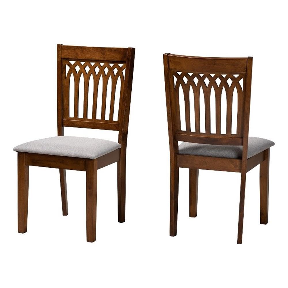 Baxton Studio Genesis Modern Grey Fabric and Walnut Brown Finished Wood 2-Piece Dining Chair Set