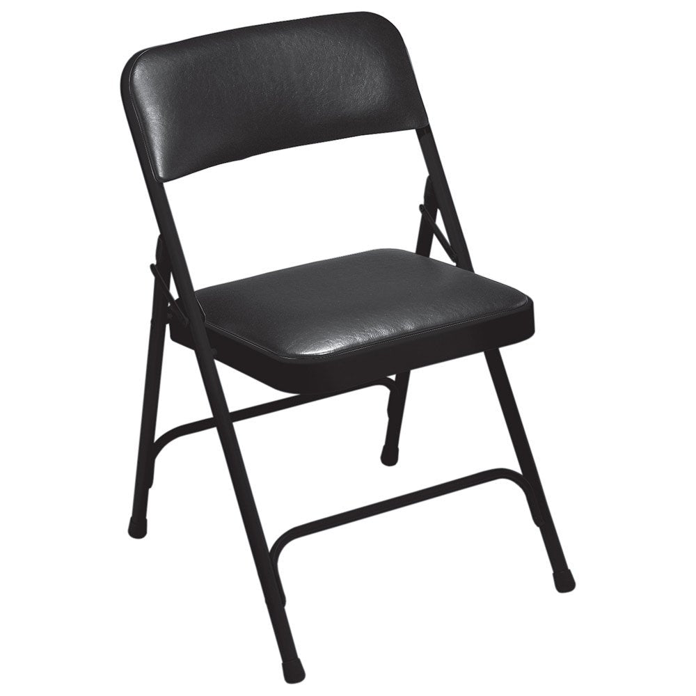 National Public Seat Home Office Decorative Vinyl Upholstered Premium Folding Chair Black - 4 Pack