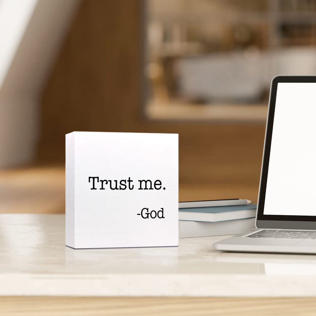 Trust Me God Wooden Sign Desk Decor,Inspirational Christian Wood Block Sign Desk Decorations For Christian Home Bedroom Girls Ro