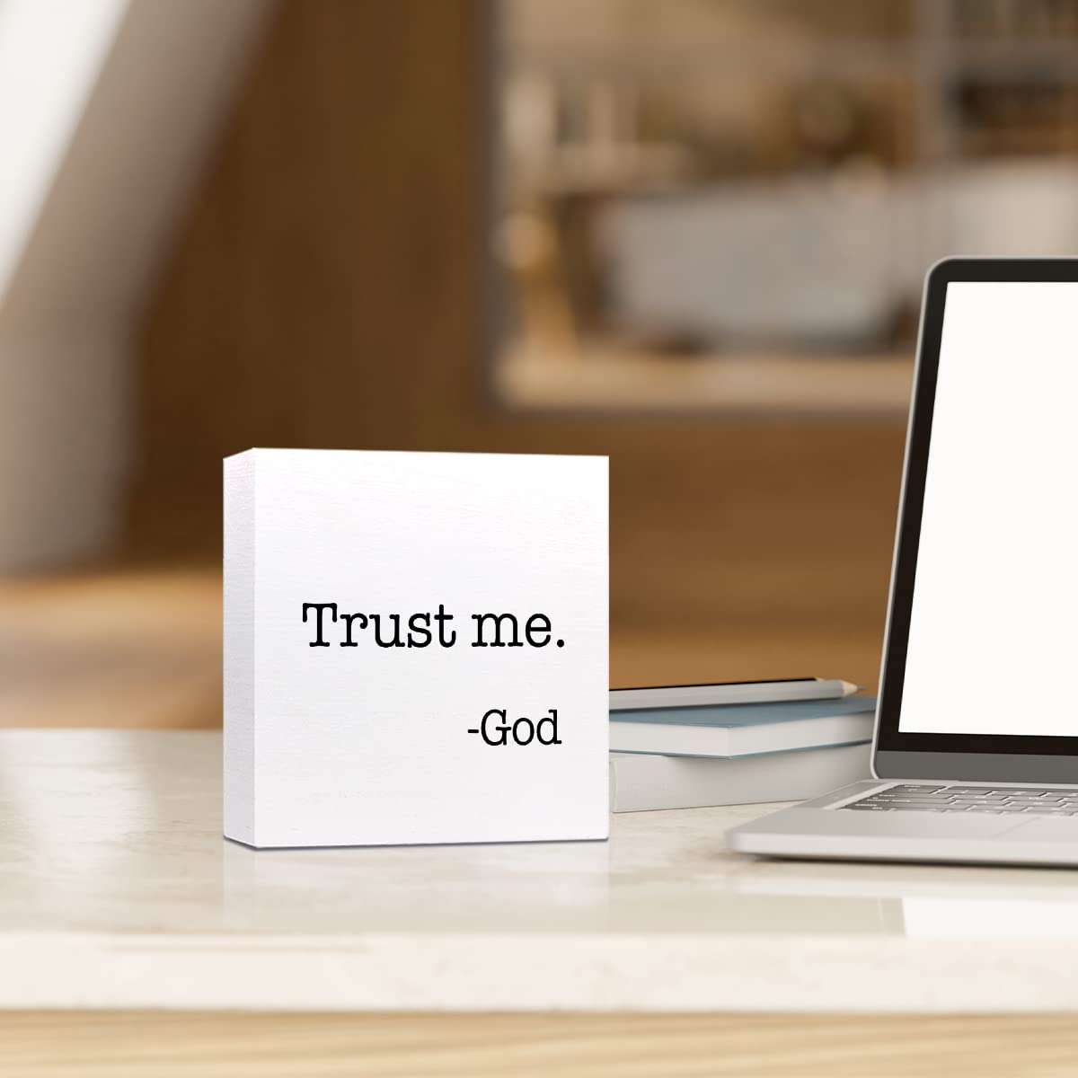 Trust Me God Wooden Sign Desk Decor,Inspirational Christian Wood Block Sign Desk Decorations For Christian Home Bedroom Girls Ro