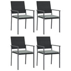 vidaXL Outdoor Patio Dining Set 5-Piece with Cushions - Weather-Resistant Poly Rattan and Sturdy Steel Frames, Black Dining Chairs, Glass-Top Table
