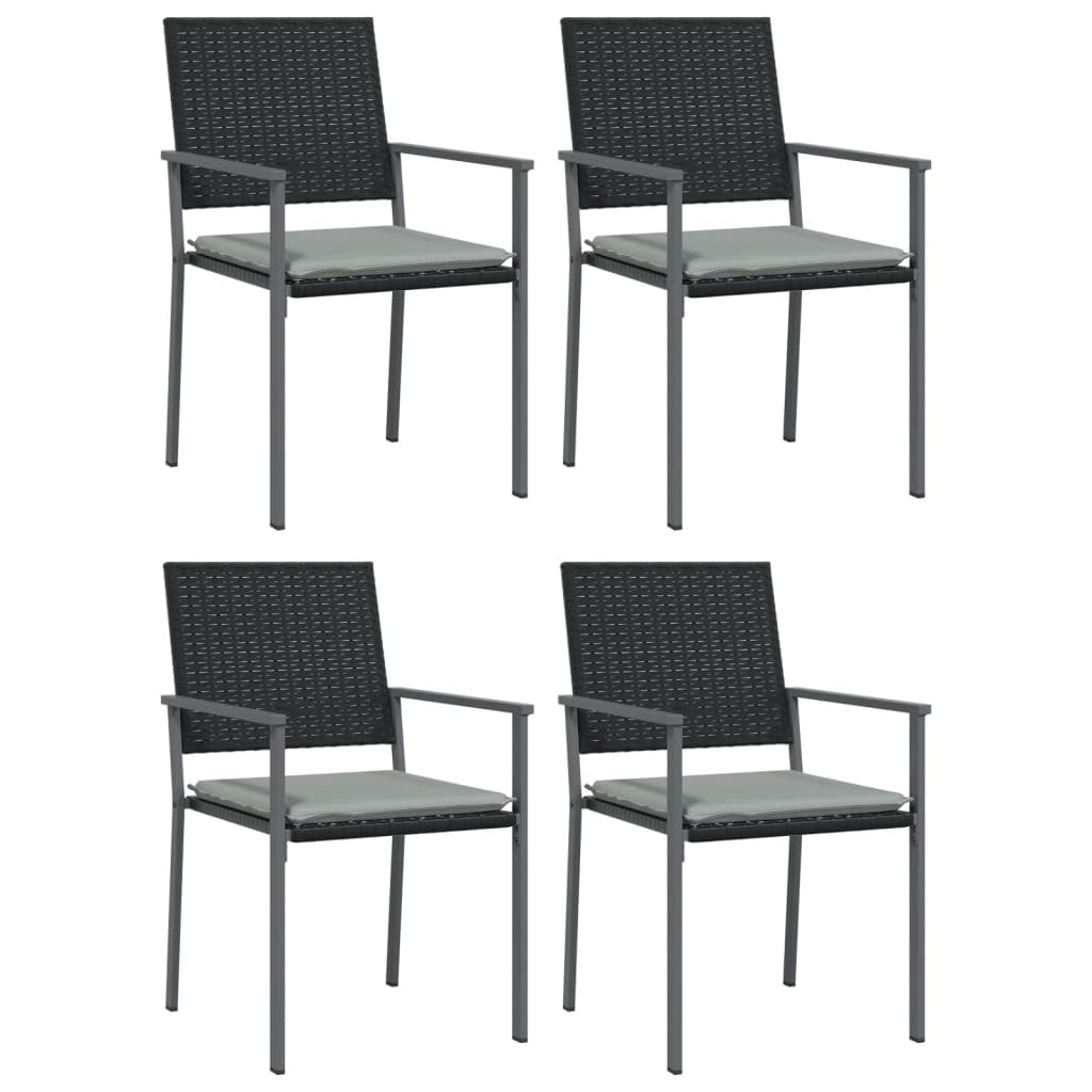 vidaXL Outdoor Patio Dining Set 5-Piece with Cushions - Weather-Resistant Poly Rattan and Sturdy Steel Frames, Black Dining Chairs, Glass-Top Table