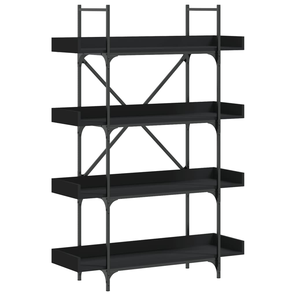 vidaXL 4-Tier Black Bookcase: Durable Engineered Wood and Metal Frame - Adjustable Feet Ideal for Home, Office or Library