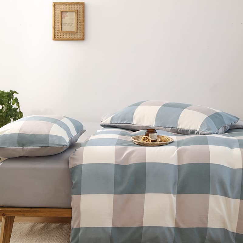 Nsnlgsgc Buffalo Plaid Duvet Cover Set Grayish Blue Twin,Check Simple Geometric Square Pattern Bedding Set,Modern Soft Washed Mi