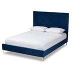 Baxton Studio Fabrico Contemporary Glam And Luxe Navy Blue Velvet Fabric Upholstered And Gold Metal Queen Size Platform Bed