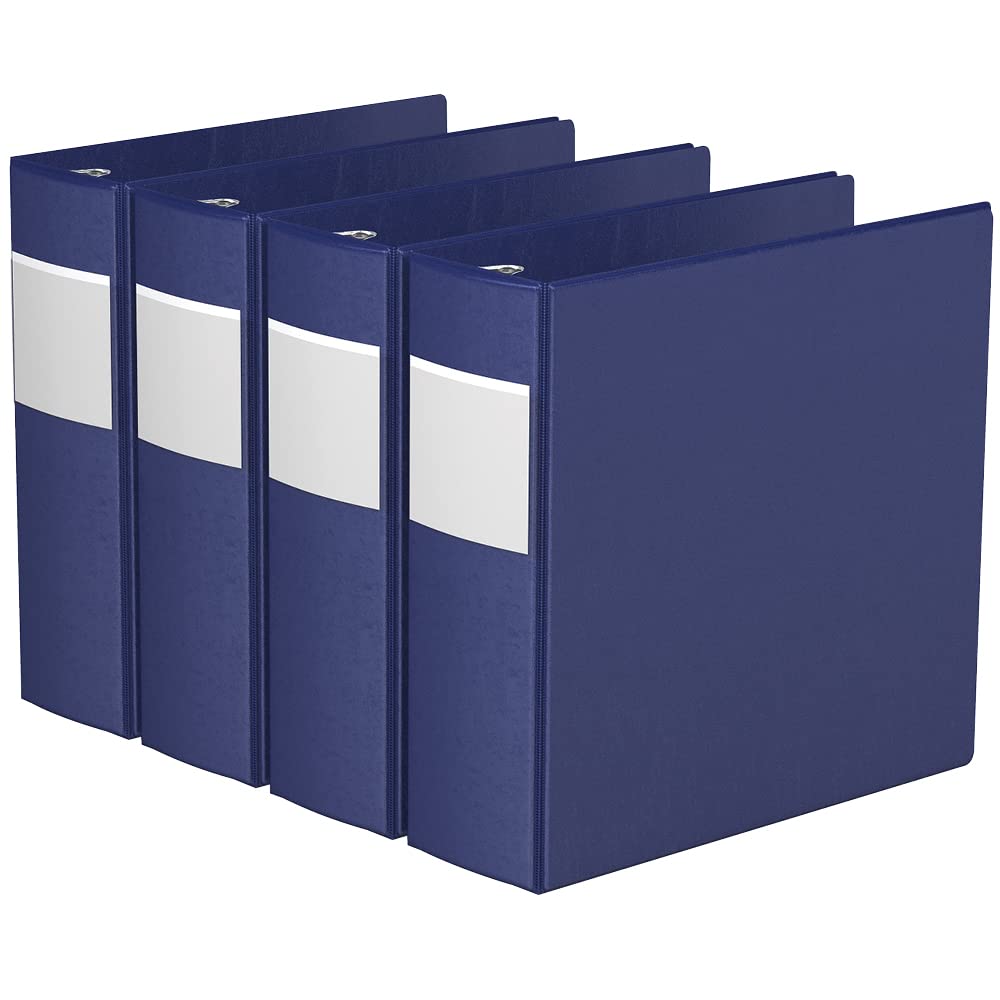 Heavy-Duty 3-Inch Binder Notebook, Large 3-Ring Binder For School, Office, Or Home, Pack Of 4, Blue
