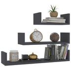 vidaXL Engineered Wood Wall Display Shelves, Set of 3, U-Shaped, Gray, Easy to Assemble, Suitable for Multiple Rooms