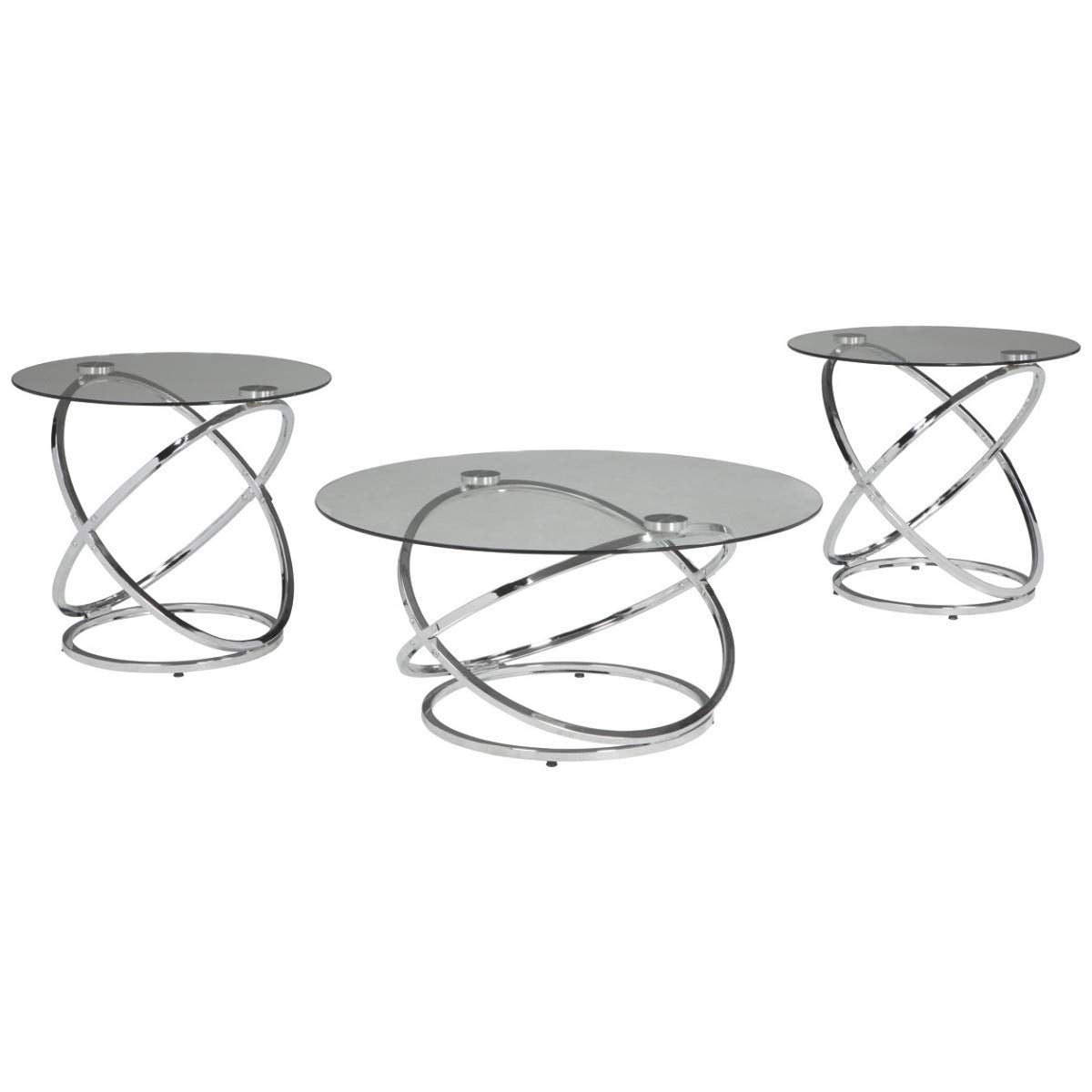 Benjara, Clear And Silver Benzara Contemporary Glass Top Table Set With Metal Rings Base
