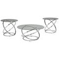 Benjara, Clear And Silver Benzara Contemporary Glass Top Table Set With Metal Rings Base