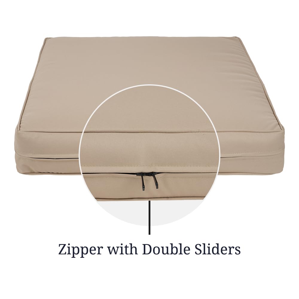 Covers & All Square Outdoor Patio Cushion Slipcovers, Water, Tear & Uv Resistant Pu Coated Polyester Cover With Double Zippers For Indoor & Outdoor Use (Pack Of 2) (16' L X 16' W X 4' Thick, Beige)