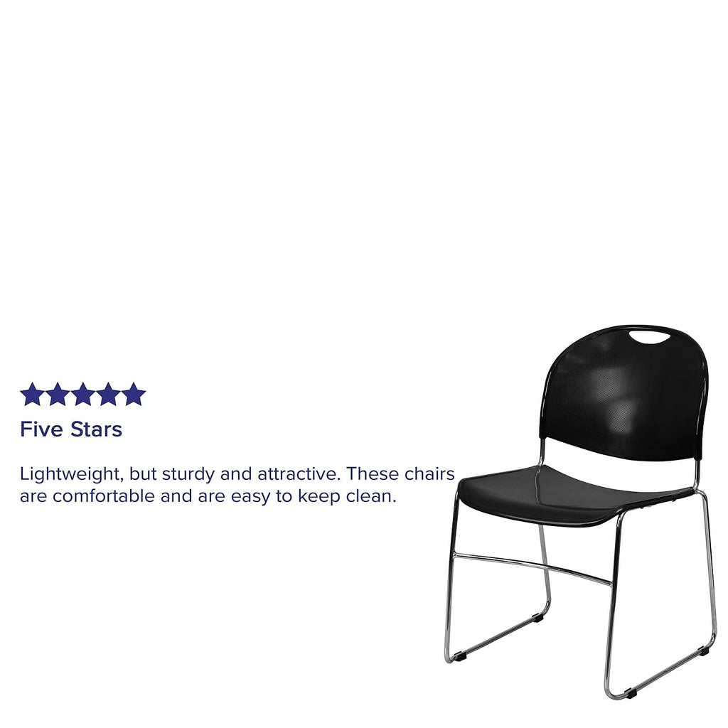 Flash Furniture HERCULES Series 880 lb. Capacity Black Ultra-Compact Stack Chair with Chrome Frame
