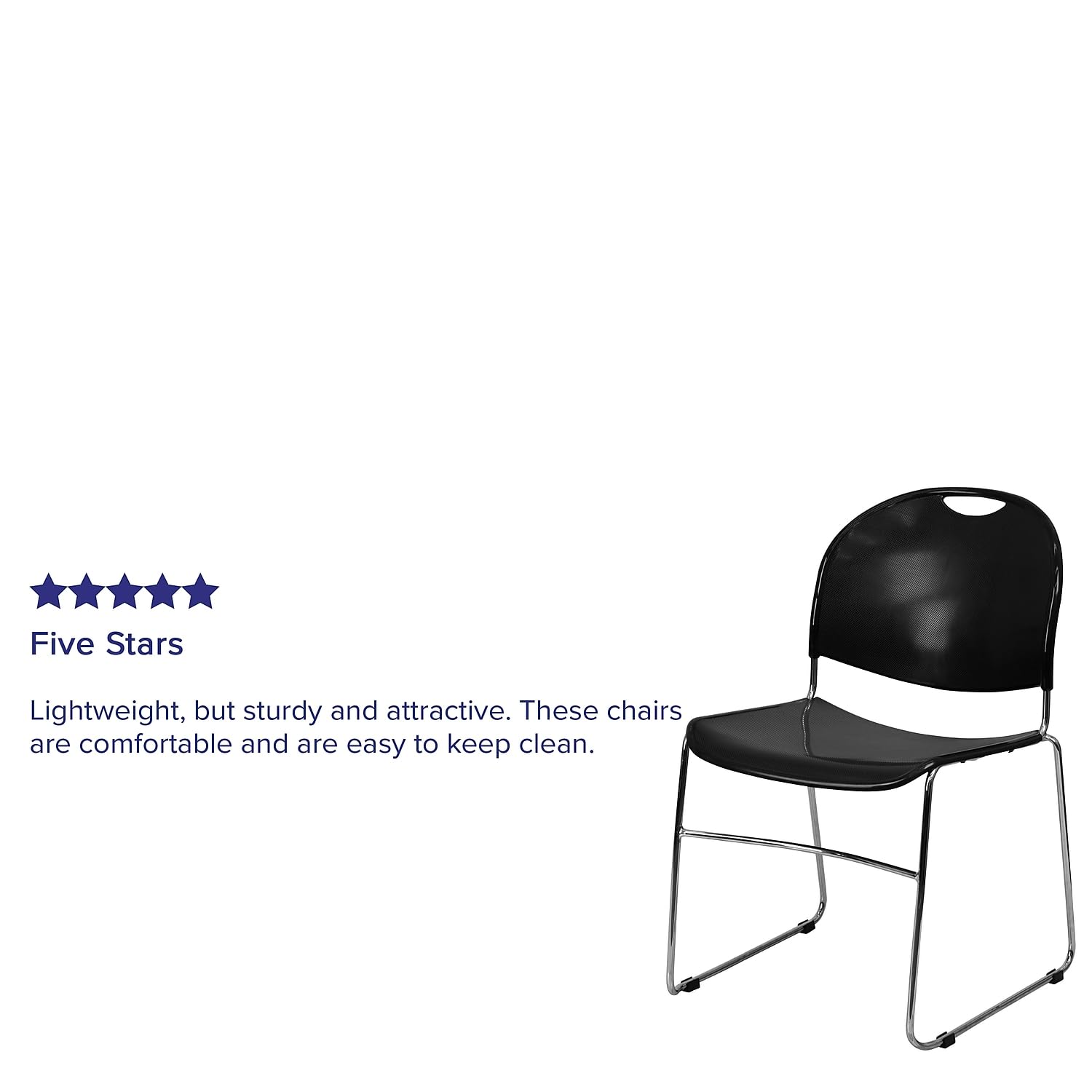 Flash Furniture HERCULES Series 880 lb. Capacity Black Ultra-Compact Stack Chair with Chrome Frame