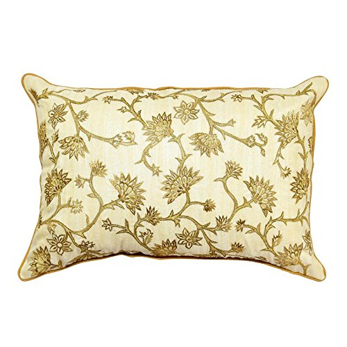 Sadyaska Silk Dupion Hand Embroidered Cushion Cover Floral Decorative Patio Sofa Chair Office Couch Pillow Cushion Case 12X18