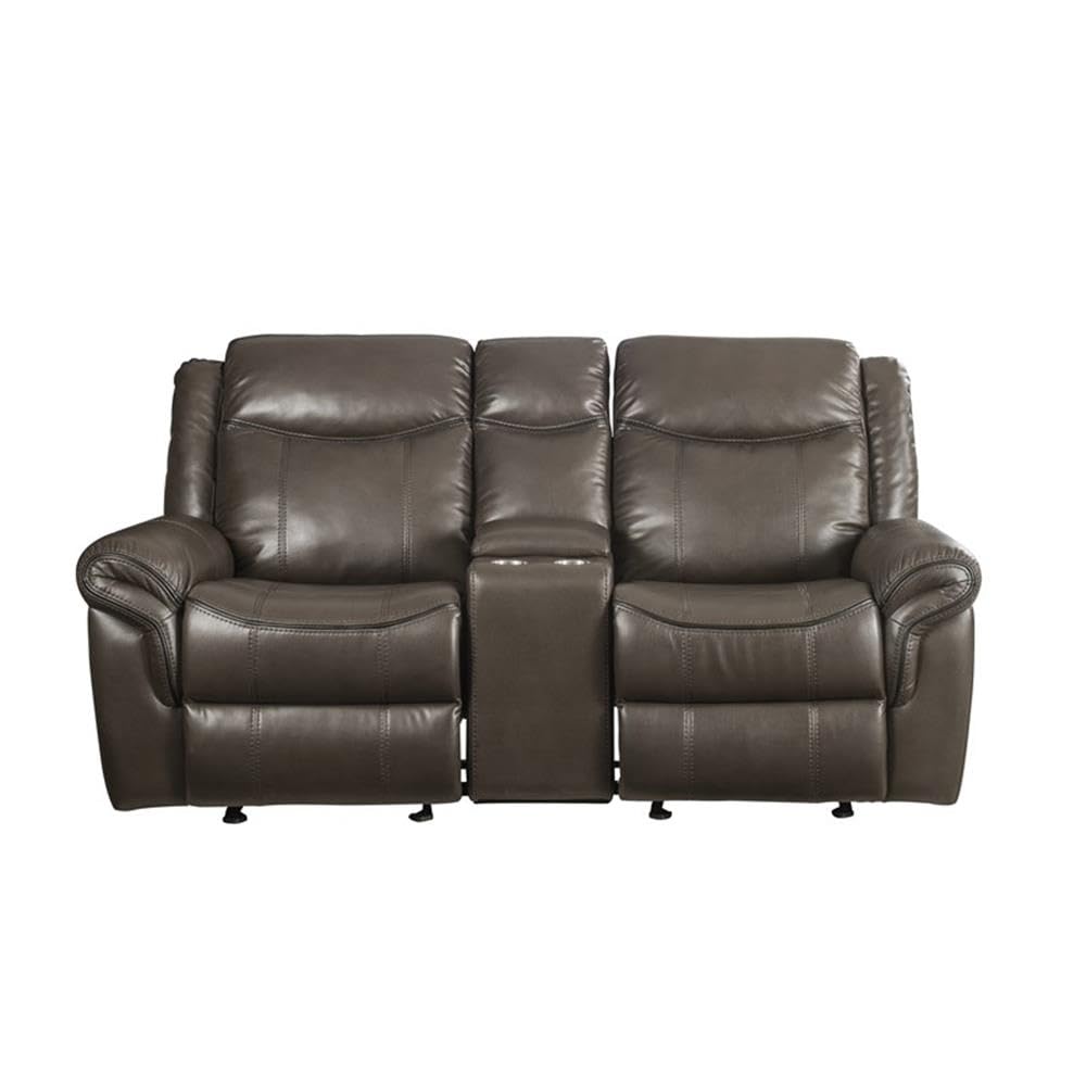 Acme Lydia Motion Loveseat with Console and USB Port in Brown Leather Aire