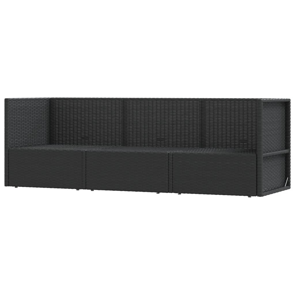 vidaXL 3 Piece Patio Lounge Set – Black Poly Rattan Furniture, includes Adjustable Corner Sofa, Middle Sofa, Seat Cushions and Back Cushions, Weather Resistant, Easy Assembly Needed.