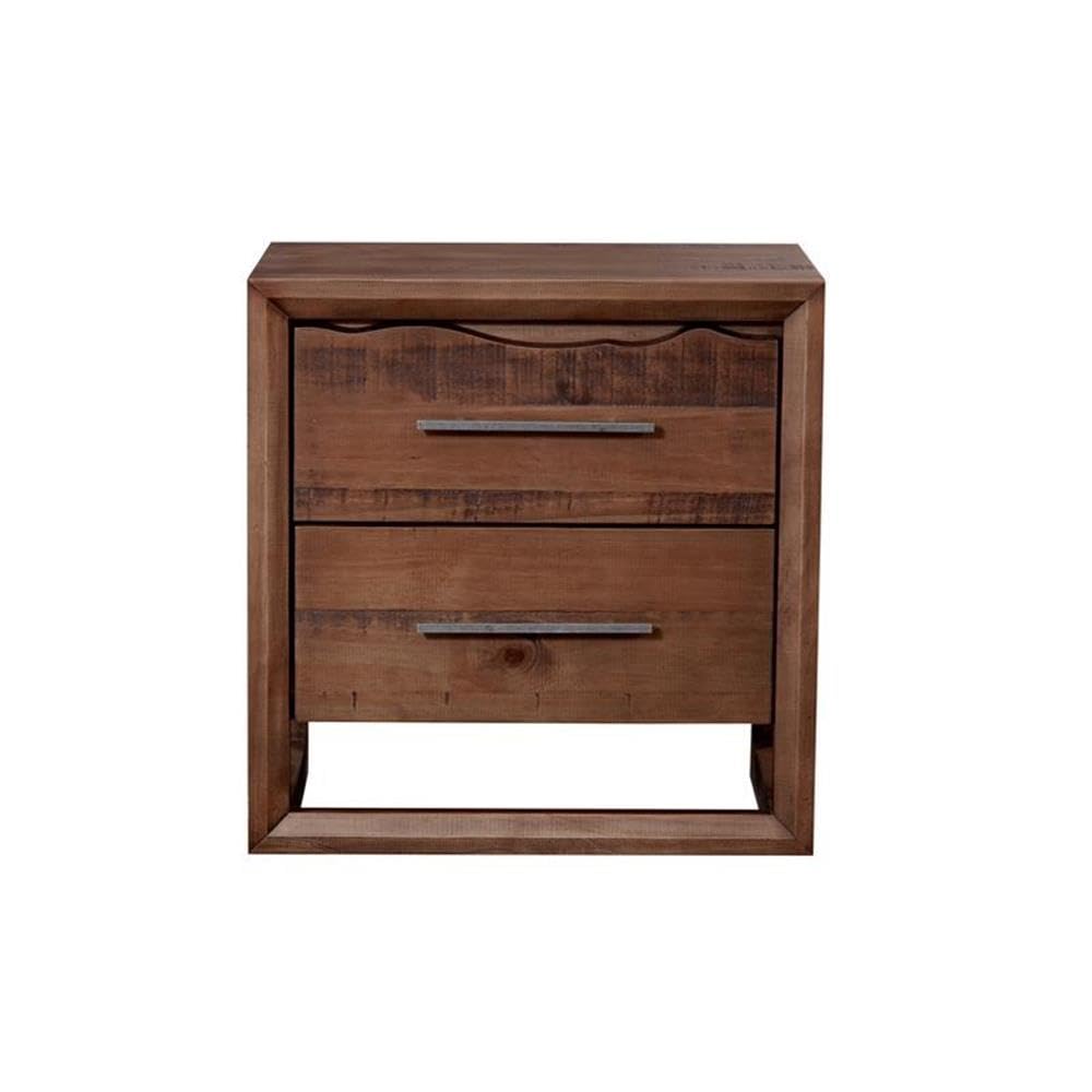 Steve Silver Co Lofton Nightstand, 2-Drawer, Solid Pine, Platform Base, Modern Rustic Design, Two Drawers, Mocha Finish, Craftsman Style, Kiln-Dried Wood, 15.98' D X 24.01' W X 24.76' H, Brown