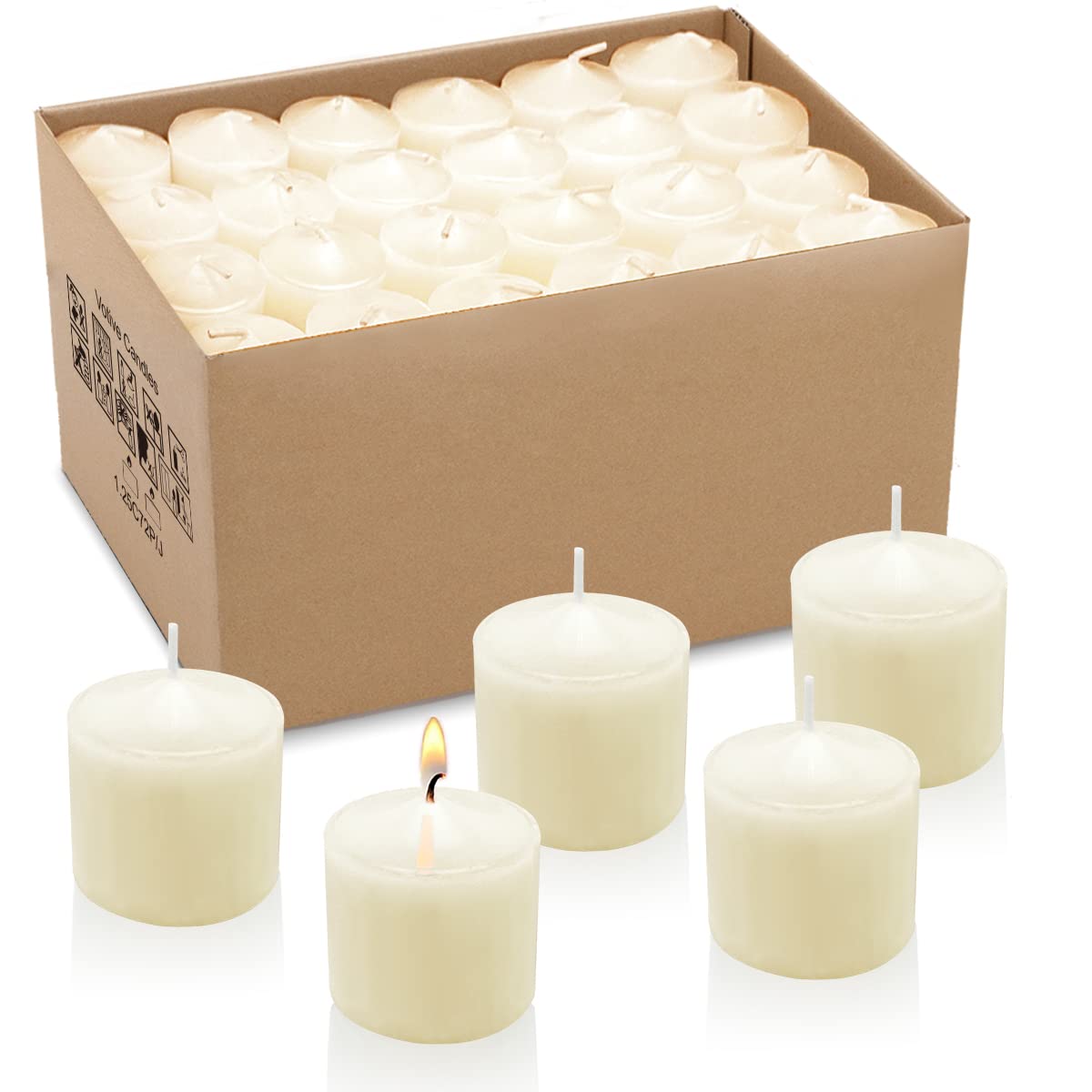 Amusaer Votive Candles in Bulk, 72 Packs Unscented Ivory Wax Candles for Wedding, Party & Home (8 Hour), 1.5 Dx1.25 H