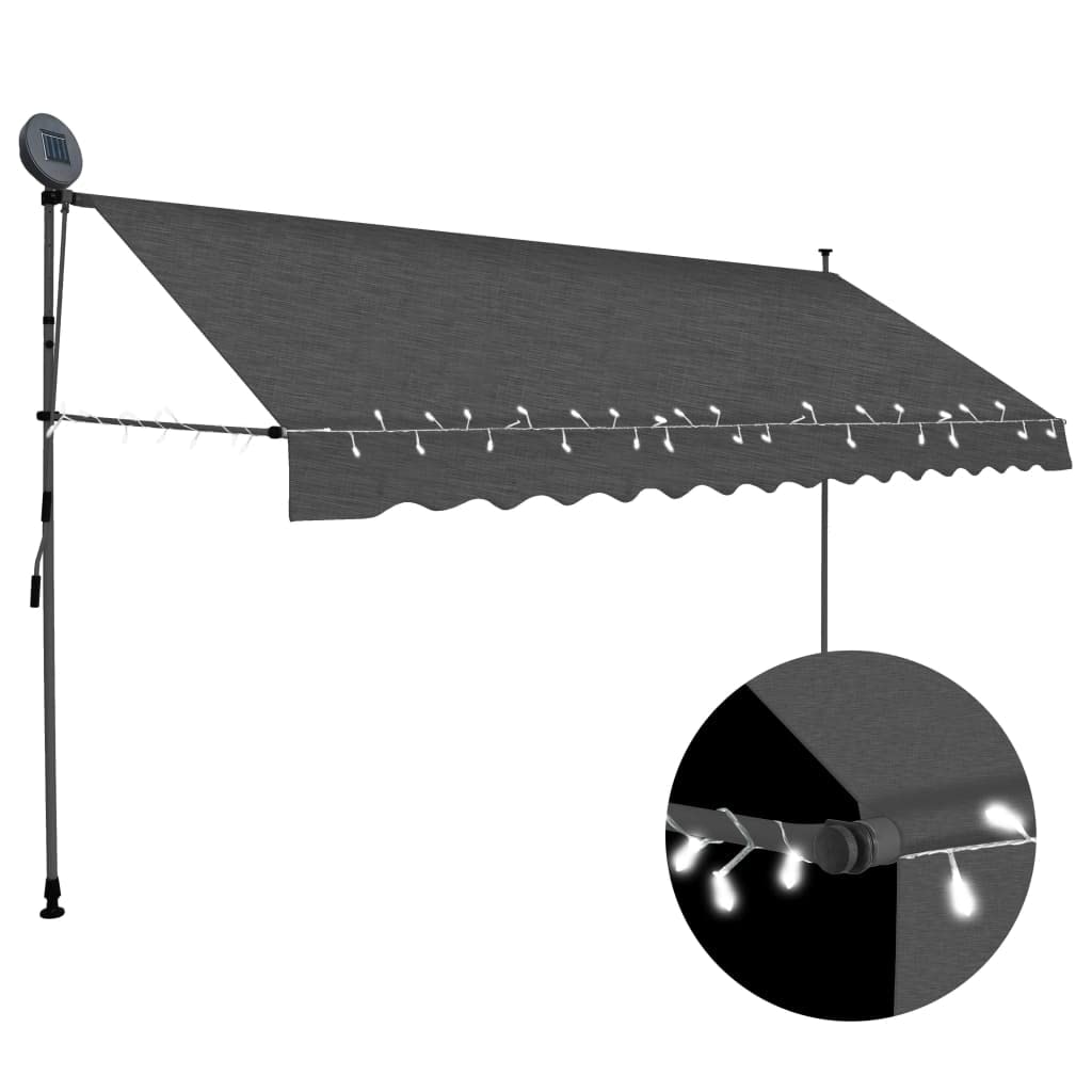 Vidaxl Manual Retractable 157.5&quot; Awning With Solar Powered Led Lights - Anthracite - Weather Resistant, Adjustable Height & Angle, Easy Installation, Dirt & Water Repellent