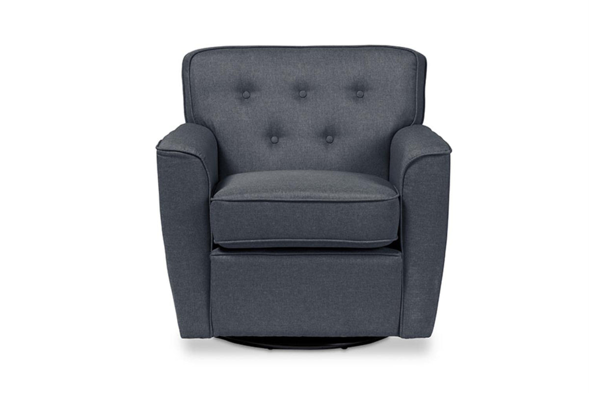 Wholesale Interiors Canberra Retro Fabric Upholstered Button-Tufted Swivel Glider Lounge Chair With Arms, Large, Grey