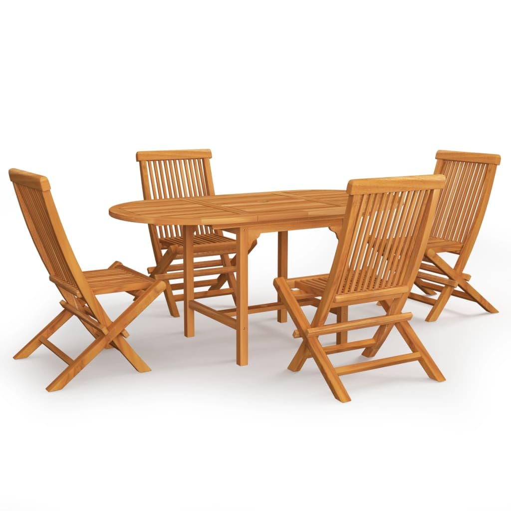 vidaXL Patio Dining Set 5 Piece, Dining Table and Chairs with Umbrella Hole, Patio Furniture Set for Garden, Scandinavian, Solid Teak Wood