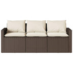 vidaXL Patio Sofa with Cushions - 3-Seater Brown Poly Rattan Outdoor Garden Furniture - 69.7" W x 27.6" D x 26.8" H - Removable and Washable Covers