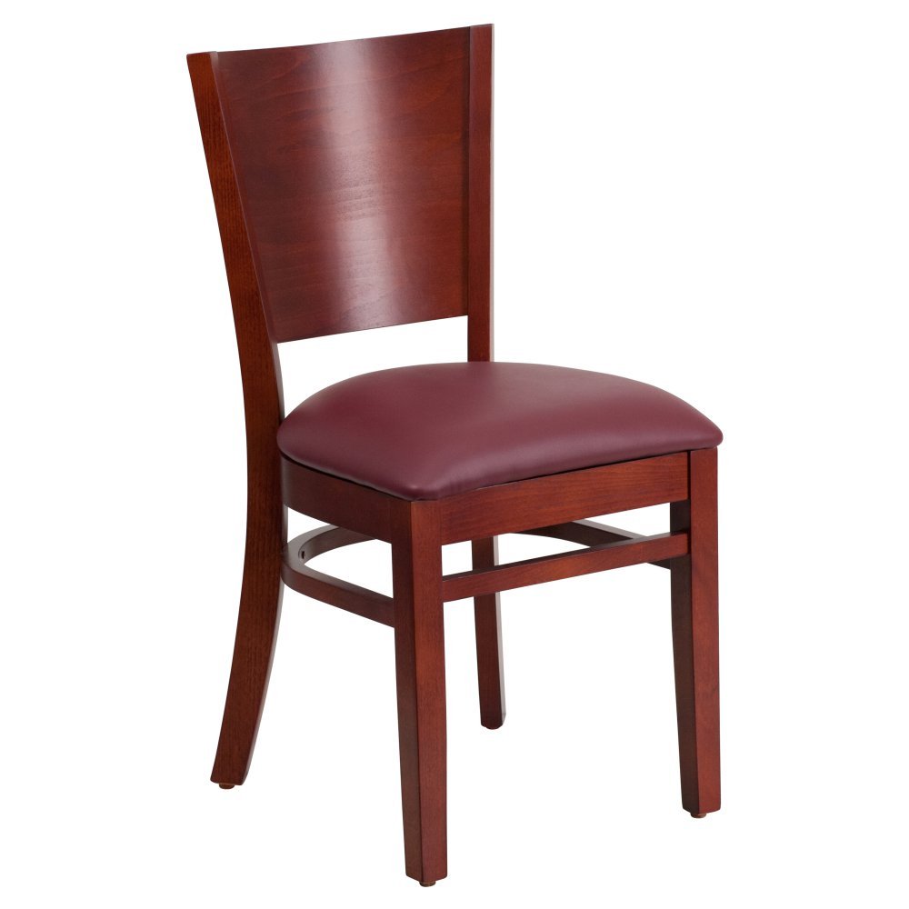 Flash Furniture Lacey Series Solid Back Mahogany Wood Restaurant Chair - Burgundy Vinyl Seat