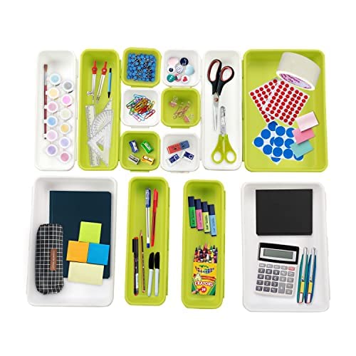 Cutting Edge Interlocking Drawer Organizer (Set Of 14, White & Green)