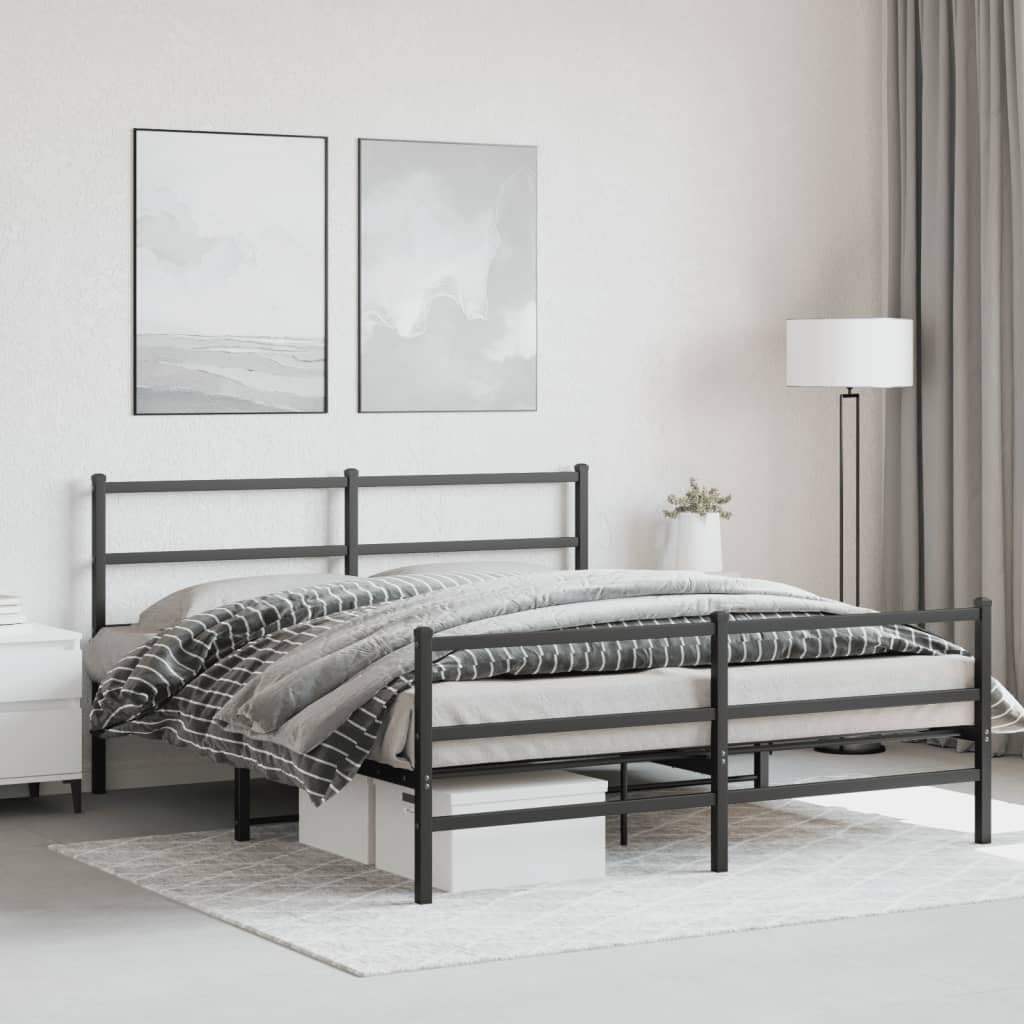 vidaXL Metal Double Bed Frame-Black with Headboard/Footboard, Sturdy Steel Construction, Ample Storage, for Bedroom